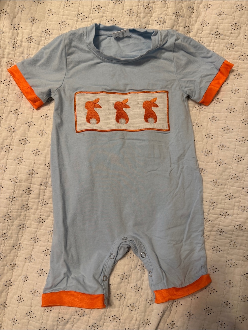 Light Blue & Orange Bunny One-Piece Romper for Kids